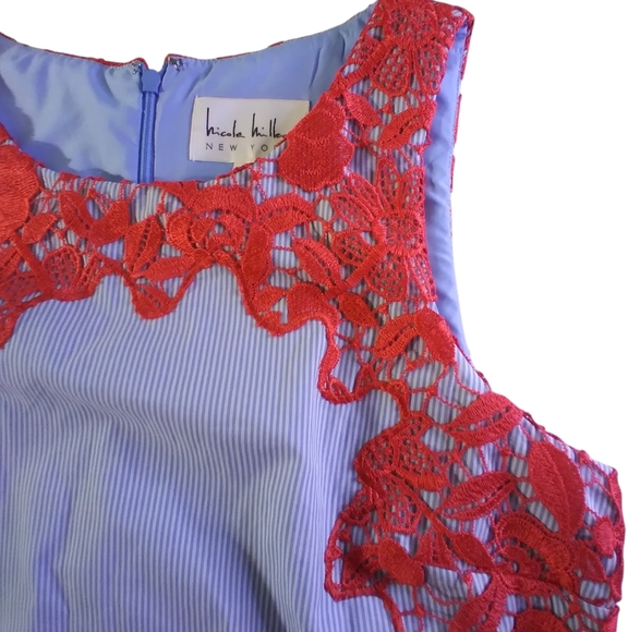 Nicole Miller Dresses & Skirts - Nicole Miller blue striped with red lace dress womens size 10